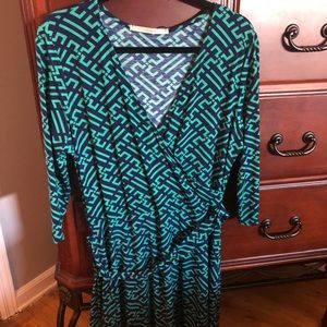 Knee length navy and green dress